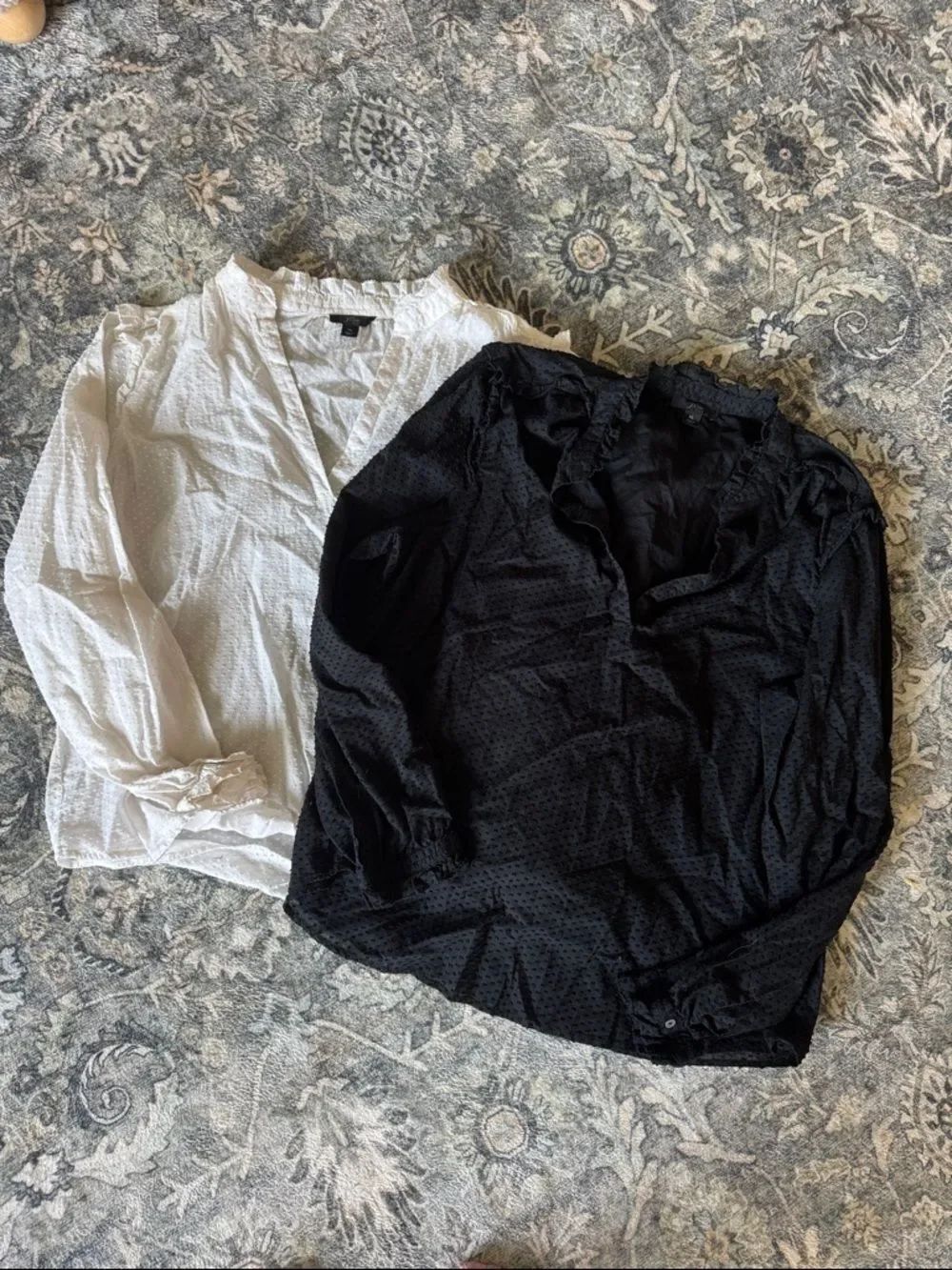 Bundle of 2 J. Crew Ruffle-trim V-neck popover in clip dot